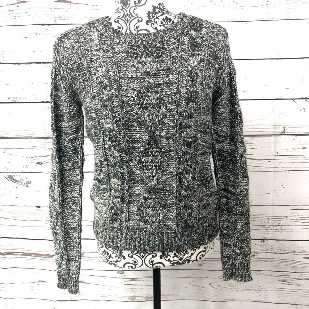 Maje Cable Knit Sweater Black White Heather/Marled Cotton/Linen/Kid Mohair M